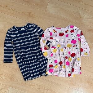 Hanna Andersson Navy Blue Striped Dress & Baby Gap Girls Apple Print Long Sleeve